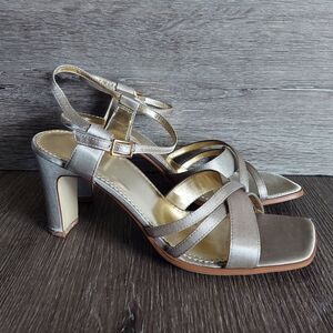 Vintage 90s Rampage Champagne Fabric Strappy Heels Size 9M